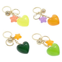 Bag Purse Charms Keyrings Keychains, Acrylic, with ABS Plastic Pearl & Iron, Heart, gold color plated, more colors for choice, 37x34x28mm, Hole:Approx 25mm, Sold Per Approx 4.5 Inch Strand
