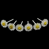 Brass Stud Earring, with plastic earnut, Flower, real silver plated, two tone, lead & cadmium free, 8x3mm, Sold By Pair