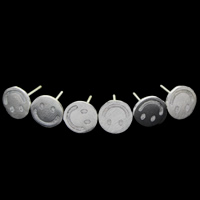 Pendientes de Perno en Latón, metal, con earnutplástico, Cara sonriente, chapado en plata real, cepillado, libre de plomo & cadmio, 9x1mm, Vendido por Par