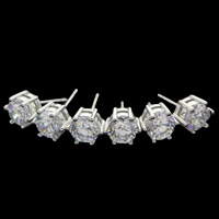 Cubic Zircon ( CZ ) Stud Earring, Mässing, med plast earnut, äkta silver plated, med cubic zirconia & fasetterad, leda & kadmiumfri, 8x6mm, Säljs av Par