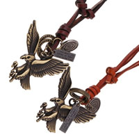 Cowhide Sweater Necklace with Zinc Alloy Eagle plated adjustable & with letter pattern nickel lead & cadmium free Length Approx 30.7 Inch Sold By Lot