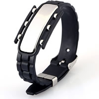Men Bracelet, Soft PVC, with Titanium Steel, adjustable & for man, black, 14x3mm, Length:Approx 9 Inch, 2Strands/Lot, Sold By Lot