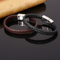 Men Bracelet Cowhide zinc alloy magnetic clasp platinum color plated for man 5mm Length Approx 8.2 Inch Sold By Lot