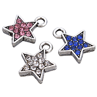 Tibetan Style Star Pendant, antique silver color plated, with rhinestone & double-sided, more colors for choice, nickel, lead & cadmium free, 10.50x13x3mm, Hole:Approx 2mm, 100PCs/Lot, Sold By Lot