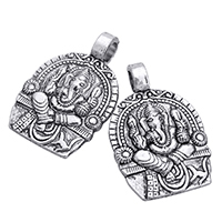 Buddhist Jewelry Pendant, Tibetan Style, Ganesha, antique silver color plated, nickel, lead & cadmium free, 24.50x38x9mm, Hole:Approx 6mm, 100PCs/Lot, Sold By Lot