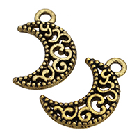 Tibetan Style Moon Pendants, antique gold color plated, hollow, nickel, lead & cadmium free, 11x18x2mm, Hole:Approx 2mm, 500PCs/Lot, Sold By Lot