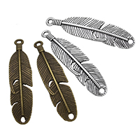 Tibetan Style Feather Pendants, plated, with loop, more colors for choice, nickel, lead & cadmium free, 10.50x45mm, Hole:Approx 2mm, 2mm, 180PCs/Lot, Sold By Lot