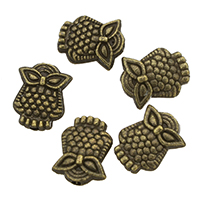 Tibetan Style Animal Beads, Owl, antique bronze color plated, nickel, lead & cadmium free, 7.50x9.50x3.50mm, Hole:Approx 1mm, 1000PCs/Lot, Sold By Lot