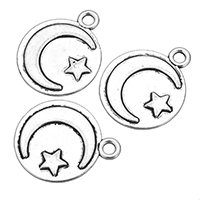 Tibetan Style Moon Pendants, Moon and Star, antique silver color plated, nickel, lead & cadmium free, 18x22x1mm, Hole:Approx 2mm, 500PCs/Lot, Sold By Lot