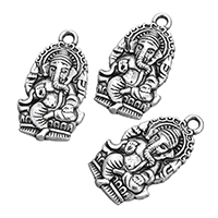 Buddhist Jewelry Pendant, Tibetan Style, Ganesha, antique silver color plated, nickel, lead & cadmium free, 15.50x28x4mm, Hole:Approx 2mm, 100PCs/Lot, Sold By Lot