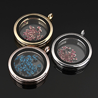 Tibetan Style Floating Locket Pendant, with Dried Flower & Glass, Flat Round, plated, more colors for choice, nickel, lead & cadmium free, 30x37x6.50mm, Hole:Approx 4mm, 10PCs/Lot, Sold By Lot