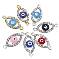 Evil Eye Connector, Tibetan Style, plated, enamel & with rhinestone & 1/1 loop, more colors for choice, nickel, lead & cadmium free, 12x10x2mm, Hole:Approx 1.5mm, 100PCs/Lot, Sold By Lot