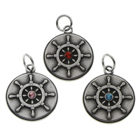 Stainless Steel Pendants, 316L Stainless Steel, Flat Round, with rhinestone & blacken, more colors for choice, 19x23x3mm, Hole:Approx 5mm, 10PCs/Bag, Sold By Bag