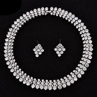 Wedding Jewelry Sets earring & necklace Brass platinum plated for bridal & with cubic zirconia nickel lead & cadmium free Length Approx 15.5 Inch Sold By Set