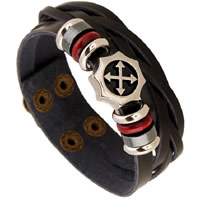 Men Bracelet, Cowhide, with Non Magnetic Hematite & Wood & Tibetan Style, plated, with rivet stud & adjustable & for man & 2-strand & blacken, nickel, lead & cadmium free, 22mm, Length:Approx 8.4 Inch, 2Strands/Lot, Sold By Lot
