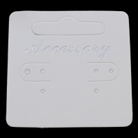 Paper Earring Stud Display Board, Square, with letter pattern, white, 50mm, 200PCs/Bag, Sold By Bag