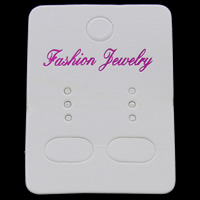 Paper Earring Stud Display Board, Rectangle, with letter pattern, white, 32x45mm, 200PCs/Bag, Sold By Bag