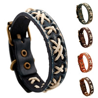 Unisex Bracelet Cowhide with Linen & Zinc Alloy antique bronze color plated with rivet stud & adjustable nickel lead & cadmium free 15mm Length Approx 9.2 Inch Sold By Lot