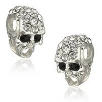 Zinc Alloy Large Hole Bead Skull platinum color plated with rhinestone nickel lead & cadmium free Approx 4mm Sold By Lot