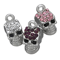 Zinc Alloy Skull Pendants platinum color plated Halloween Jewelry Gift & with rhinestone nickel lead & cadmium free Approx 2mm Sold By Lot