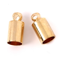 Brass End Cap, Column, gold color plated, lead & cadmium free, 5x10mm, Hole:Approx 1mm, 4mm, 1000PCs/Bag, Sold By Bag