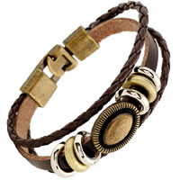 Unisex Bracelet, Cowhide, with PU Leather & Tibetan Style, Flat Oval, plated, 3-strand, nickel, lead & cadmium free, 10mm, Sold Per Approx 7.8 Inch Strand