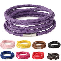 PU Leather Cord Bracelets, Tibetan Style magnetic clasp, platinum color plated, 5-strand, more colors for choice, nickel, lead & cadmium free, 4mm, Length:Approx 38.9 Inch, 2Strands/Lot, Sold By Lot