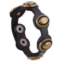 Unisex Armband, Kuhhaut, mit Zinklegierung, flachoval, antike Bronzefarbe plattiert, einstellbar, frei von Nickel, Blei & Kadmium, 20mm, verkauft per ca. 8.8 ZollInch Strang