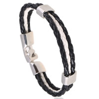 Unisex Bracelet PU Leather with Zinc Alloy silver color plated two tone nickel lead & cadmium free 10mm Sold Per Approx 8.2 Inch Strand