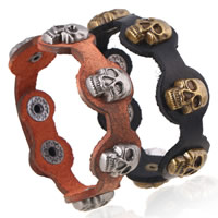 Men Bracelet, Cowhide, with Tibetan Style, Skull, plated, with rivet stud & adjustable & for man, more colors for choice, nickel, lead & cadmium free, 20mm, Sold Per Approx 8.8 Inch Strand