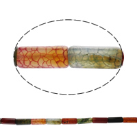 Ágata Crackle Abalorio, Columna, color mixto, 8x12mm, aproximado 20PCs/Sarta, Vendido para aproximado 15.5 Inch Sarta