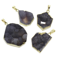 Natural Agate Druzy Pendant, Ice Quartz Agate, with brass bail, gold color plated, druzy style & mixed, 23x32x8mm-33x42x11mm, Hole:Approx 5x8mm, 5PCs/Bag, Sold By Bag