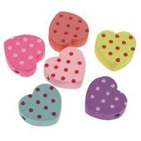 Wood Beads, Heart, printing, mixed colors, 18x18x5mm, Hole:Approx 1mm, 500PCs/Bag, Sold By Bag