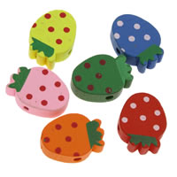 Perles en bois, fraise, impression, couleurs mélangées, 14x19x6mm, Trou:Environ 1mm, 500PC/sac, Vendu par sac