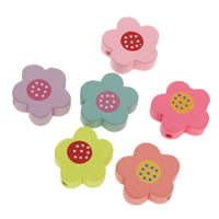 Wood Beads, Flower, printing, mixed colors, 20x6mm, Hole:Approx 1mm, 500PCs/Bag, Sold By Bag