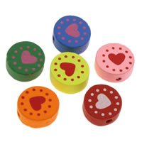 Wood Beads, Flat Round, printing, mixed colors, 15x6mm, Hole:Approx 1mm, 500PCs/Bag, Sold By Bag