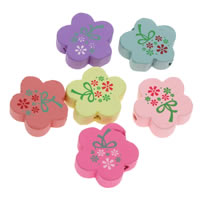 Wood Beads, Flower, printing, mixed colors, 19x5mm, Hole:Approx 1mm, 500PCs/Bag, Sold By Bag