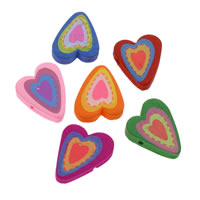 Wood Beads, Heart, printing, mixed colors, 21x24x5mm, Hole:Approx 1mm, 500PCs/Bag, Sold By Bag