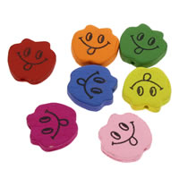Holz Smile Face-Muster Bead, Apfel, Drucken, gemischte Farben, 20x4mm, Bohrung:ca. 1mm, 500PCs/Tasche, verkauft von Tasche