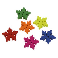 Wood 2-Hole Button, Snowflake, mixed colors, 23x23x4mm, Hole:Approx 1mm, 1000PCs/Bag, Sold By Bag