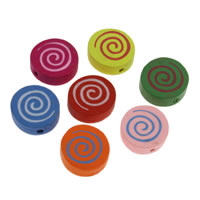 Perles en bois, Plat rond, impression, couleurs mélangées, 17x6mm, Trou:Environ 1mm, 500PC/sac, Vendu par sac