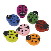 Wood Beads, Ladybug, printing, mixed colors, 15x18x6mm, Hole:Approx 1mm, Approx 500G/Bag, Sold By Bag
