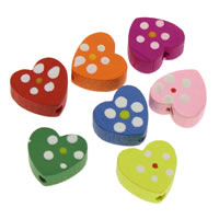 Wood Beads, Heart, printing, mixed colors, 13x12x5mm, Hole:Approx 1mm, 1000PCs/Bag, Sold By Bag