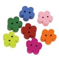 Wood 2-Hole Button, Flower, mixed colors, 12x4mm, Hole:Approx 1mm, 1000PCs/Bag, Sold By Bag