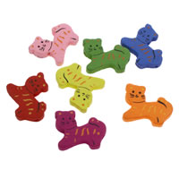 Wood Beads, Cat, printing, mixed colors, 30x25x4mm, Hole:Approx 1mm, 500PCs/Bag, Sold By Bag