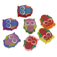 Wood Beads, Owl, printing, mixed colors, 17x20x5mm, Hole:Approx 1mm, 1000PCs/Bag, Sold By Bag