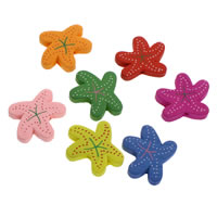 Wood Beads, Starfish, printing, mixed colors, 30x26x5mm, Hole:Approx 1mm, 500PCs/Bag, Sold By Bag