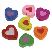 Wood Beads, Heart, printing, mixed colors, 18x5mm, Hole:Approx 1mm, 500PCs/Bag, Sold By Bag