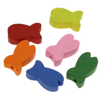 Trä Pärlor, Fisk, blandade färger, 11x20x6mm, Hål:Ca 1mm, 500PC/Bag, Säljs av Bag