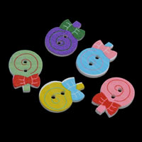 Ξύλο 2-τρύπα Button, Καραμέλα, εκτύπωση, μικτά χρώματα, 14x19x2mm, Τρύπα:Περίπου 1mm, 500PCs/τσάντα, Sold Με τσάντα